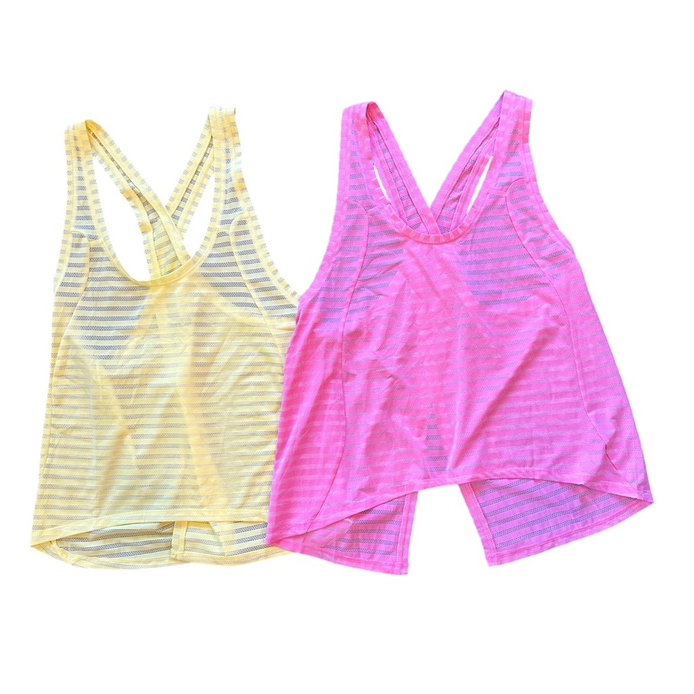 Lot of 2 - Zyia Active Nimbus Split Back Tank Tops Pink/Yellow Women's XL